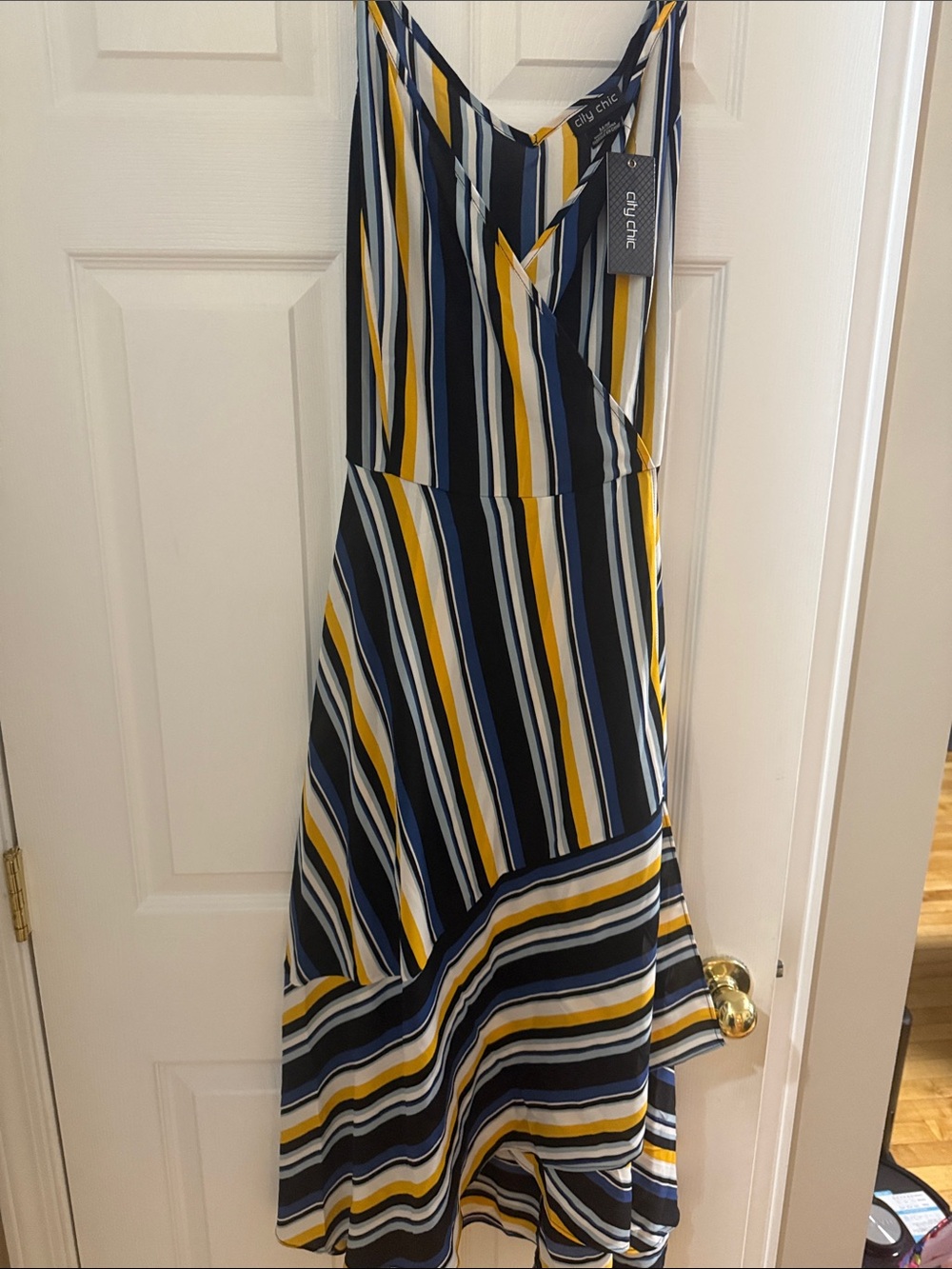 City Chic Navy, Yellow & White Striped High-Low Maxi Dress